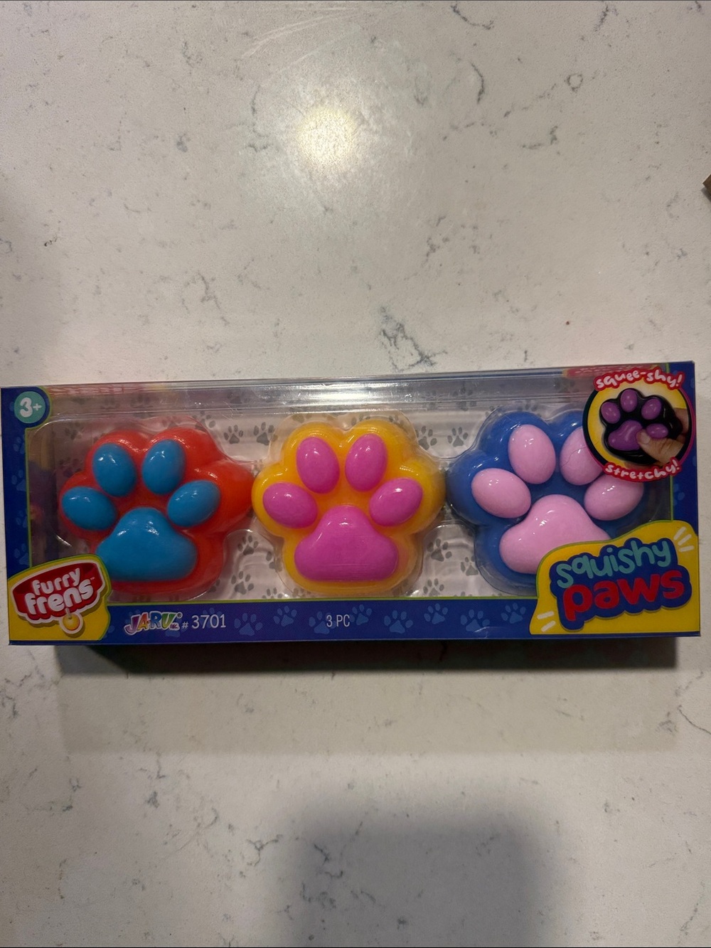 Furry Friends Squishy Paws 3-Pack Plush Paw Toys - Blue, Yellow, Pink